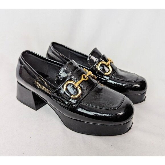 Jeffrey Campbell Shoes - Jeffrey Campbell 7 Student Black Patent Leather Heel Shoes Loafer Bit Grunge